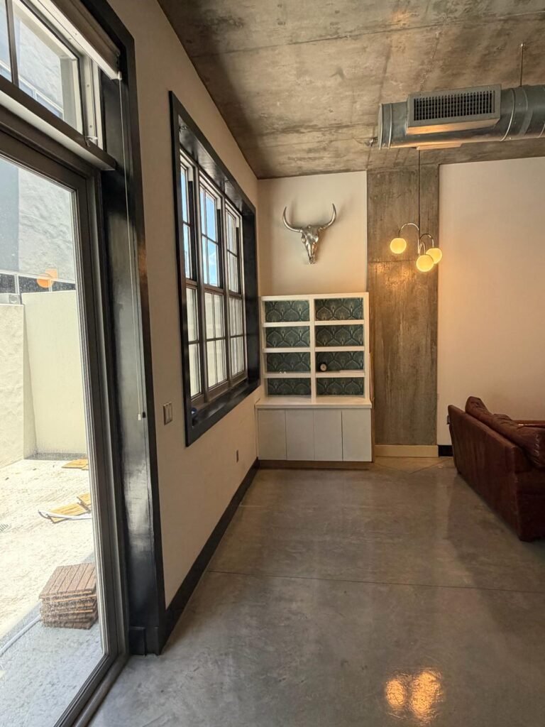 clean loft with metal decorative cattle skull