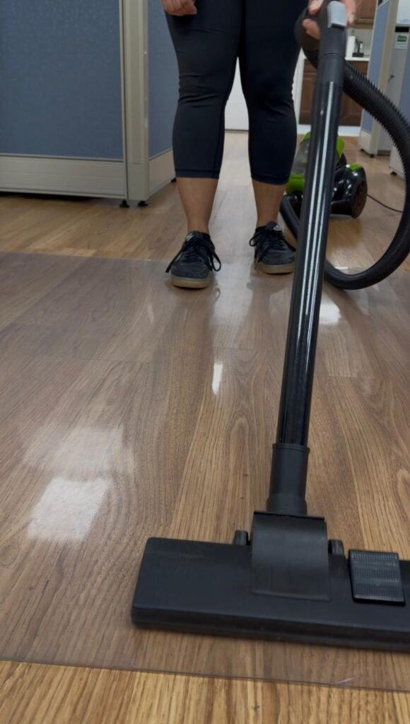 vacuuming office chair mat